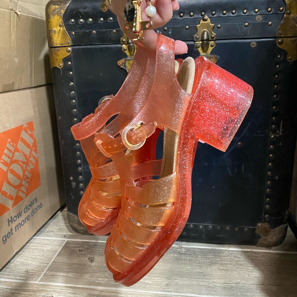 ✨Vintage✨Watermelon Jelly Glitter Heel Maryjane Block Plastic Rubber Sandals